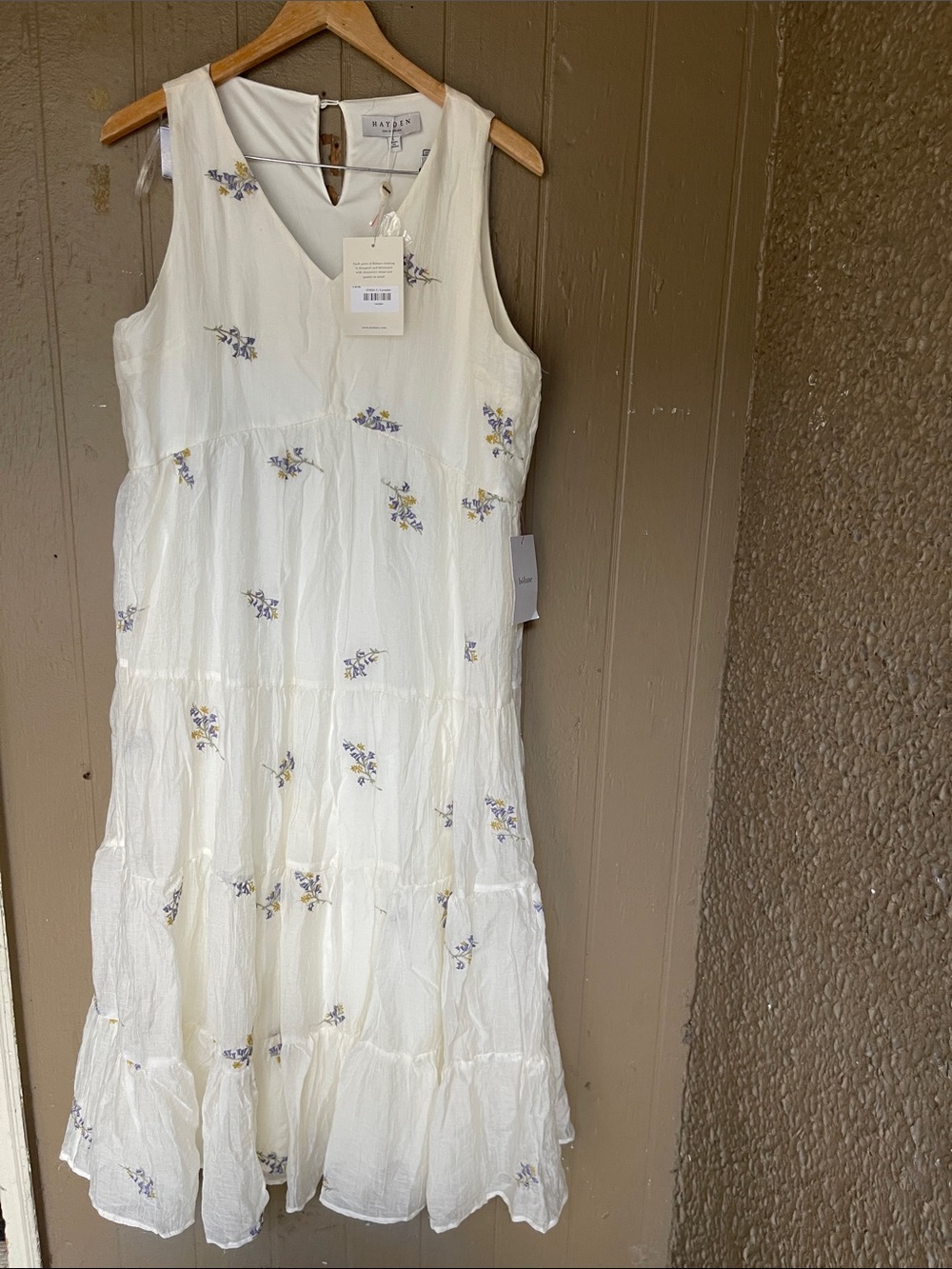 Hayden Los Angeles tiered embroidered Sleveless Dress in off White & Lavender L
